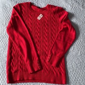 Beautiful red, cable knit sweater- NWT! Perfect for the holidays!